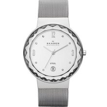 Skagen 'Mesh' Large Faceted Glass Bezel Watch