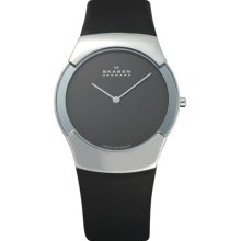 Skagen Swiss Watch- 582XLSLM -Steel Case with Black Leather Band