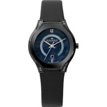 Skagen Women's Black Label Leather Strap Watch (Women's Black Label MOP Dial Leather Band Watch)