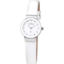 Skagen Women's Classic 358XSSLWW White Leather Quartz Watch with White Dial