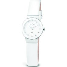 Skagen Womens Glitz Stainless Watch - White Leather Strap - White Dial - 358XSSLWW