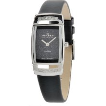 Skagen Women's Swiss Rectangle Black Leather Strap Watch (Women's Swiss Rectangle Black Leather Strap Watch)