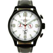 Skytimer Mens Xxl Pilot Watch Stainless Watch - Black Leather Strap - White Dial - SKY501025405