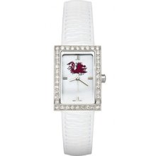 South Carolina Gamecocks Ladies Allure Watch White Leather Strap LogoArt