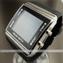 Sports Fashion Casual Digital Led Black Silicone Unisex Hours Watch Wg013