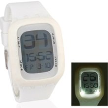 Square Dial Touch Screen Digital Watch with Silicone Strap (White)