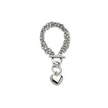 Stainless Steel Polished Heart 8in Bracelet