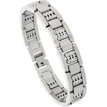 Stainless Steel Satin Finish Men's Bar Bracelet, 12.5mm Wide