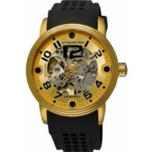 Stuhrling Original 1070.333631 Mens Sportsman Delphi Adonis Automatic Skeleton with Gold Tone Case on Gold Tone Dial and Black Rubber Strap