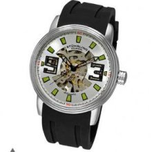Stuhrling Original 1071.33162 Mens Classic Delphi Huntsman Automatic Skeleton with Stainless Steel Case on Silver Dial and Black Rubber Strap