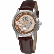 Stuhrling Original 348.1115K59 Ladies Automatic with Stainless Steel Case with Brown Skeletonized Dialandamp;#44; and Brown Genuine Leather Strap with Brown Stitching