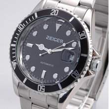 Submariner Look Automatic Mens Watches Date Black Bezel S.s Watch's Strap