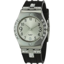 Swatch Women's Irony YLS430C Black Rubber Quartz Watch with Silver Dial