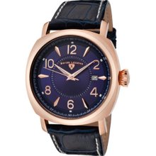 SWISS LEGEND Watches Men's Executive Blue Dial Rose IP Dark Blue Leath