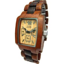 Tense Wood Mens Rectangle Sandalwood Wood Watch - Two-tone Bracelet - Light Dial - J8302SD