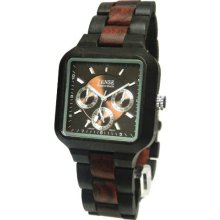 Tense Wood Mens Sandalwood Multifunction Wood Watch - Wood Bracelet - Black Dial - B7305DS