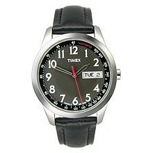 Timex Indiglo T2n230pf Men's Analog Quartz Watch, Leather Strap With Black Top Stitching