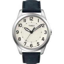 Timex Men's T2n757 Weekender Casual Navy With Cream Edge Leather Strap Watch
