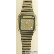 Timex vintage quartz wrist watch with day, date, chronograph and alarm, gunmetal & stainless steel square case