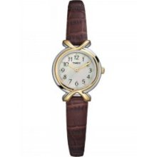 Timex Women's T2M914 Two Tone Case Brown Leather Mother of Pearl Dial Watch