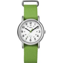 Timex Women's T2N835 Green Nylon Quartz Watch with White Dial ...