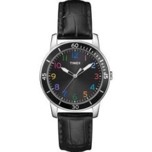 Timex Women's T2p050 Sport Multi-colored Numbers Black Croco Patterned Leather