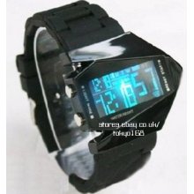 Tokyo Japan Stealth Bomber Black/white Arrows Multicolor Flash Led Digital Watch