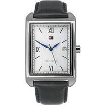 Tommy Hilfiger Men's 1710091 Silver Dial Black Leather Strap Watch - Black - Silver