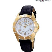 Tommy Hilfiger Womens Black Leather Mother Of Pearl Watch 1781028