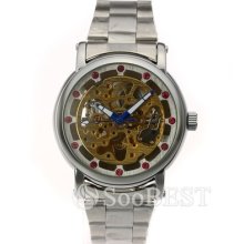 Trendy Men's Silvertone Skeleton Dial Automatic Merchanical Sports Watch