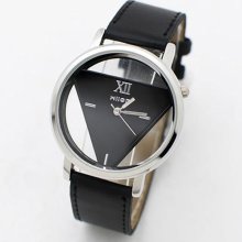 Triangle Dial Leather Strap Watch-black