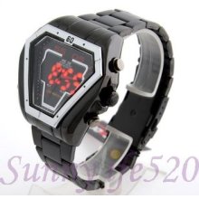 Triangular Stainless Steel Day Year Quartz Red Led Dual Display Men Diiver Watch