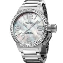 TW Steel 'Canteen' Crystal Bezel Bracelet Watch Silver