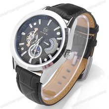 Unisex Fashion Date Show Automatic Mechanical Analog Pu Leather Wristwatch