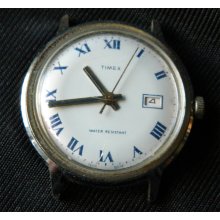 Vintage 1974 Marlin Round Face Timex Wristwatch With Blue Hour Markers