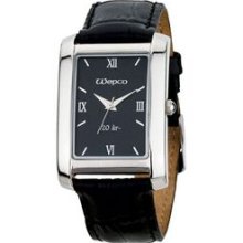 Watch Creations Men`s Black Leather Watch With Black Rectangle Dial