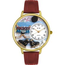 Whimsical Watches Hockey Mom Burgundy Leather And Goldtone Watch #G1010020