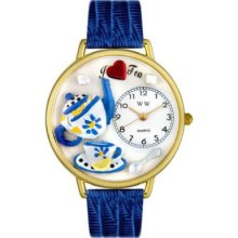 Whimsical Watches Mid-Size Japanese Quartz Tea Lover Royal Blue Leather Strap Watch