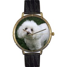 Whimsical Watches Unisex Bichon Photo Watch with Black Leather