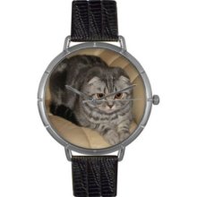 Whimsical Watches Women s Scottish Fold Cat Quartz Black Leather Strap Watch