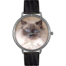 Whimsical Watches Women s Ragdoll Cat Quartz Black Leather Strap Watch