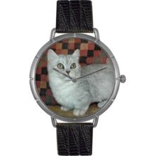 Whimsical Watches Women s Munchkin Cat Quartz Black Leather Strap Watch