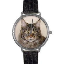 Whimsical Watches Women s Maine Coon Cat Quartz Black Leather Strap Watch GOLD