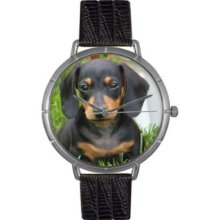 Whimsical Watches Women's Japanese Quartz Dachshund Black Leather Strap Watch