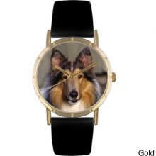 Whimsical Women's Collie Photo Leather Strap Watch (Silver)