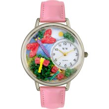 Whimsical Women's Dragonflies Theme Pink Leather Watch