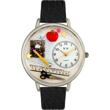 Whimsical Women's Teacher Theme Black Skin Leather Watch