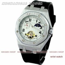 White Men's Watch-automatic Menchanical Movement Watch Moonphase Tourbillon