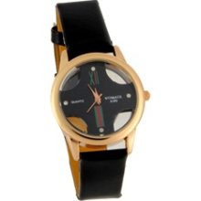 Womage Women's Analog Watch with PU Leather Band (Black)