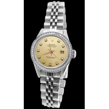 Women rolex champagne diamond dial bezel date just watch SS jubilee - Yellow - Stainless Steel